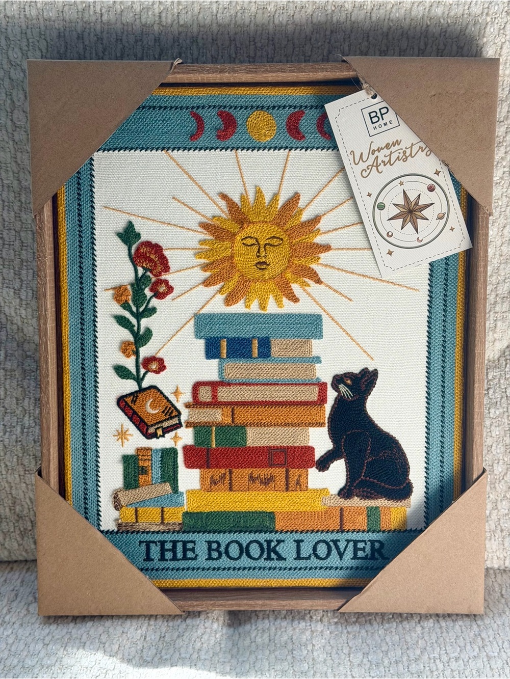 BP Home The Book Lover Woven Wall Art Sun Moon Black Cat Tarot Decor 12x15 NWT